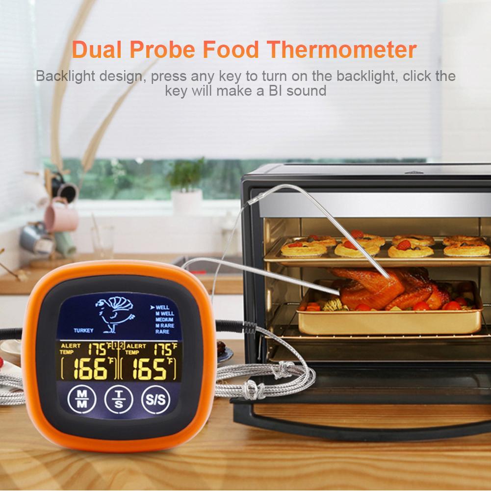 Digital Meat Kitchen Thermometer Touch Screen Waterproof Kitchen Meat Probe Thermometer with 2 Probes for Grilling BBQ Cooking