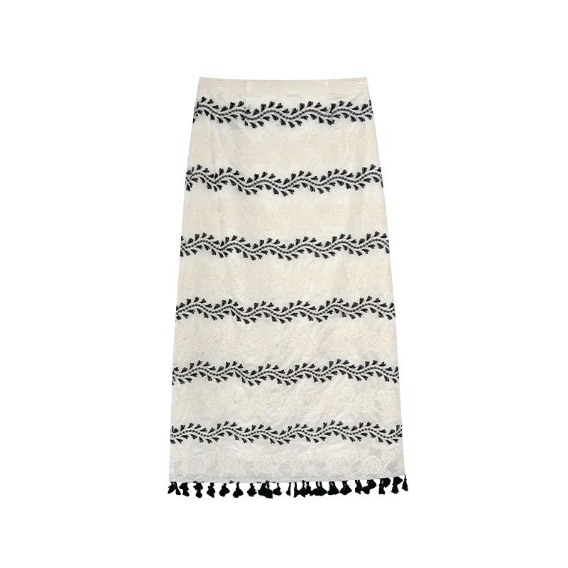 

Летняя юбка макси в стиле ретро с цветочным принтом, высокой талией и бахромой для женщин - S1150 Small абрикосовый