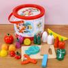 Barrel Simulation Fruit Cutting Watch Tableware Pot Set Vegetable and Fruit Cutting Music Play House Wooden Kitchen Toys