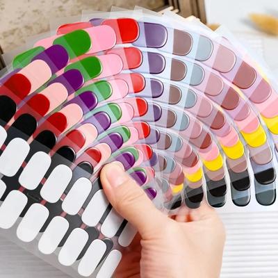 16Tips Transparent Semi Cured Gel Nail Patch Strips Pure Color UV/LED Baking Lamp Gel Nail Polish Wraps Full Cover Gel Sticker