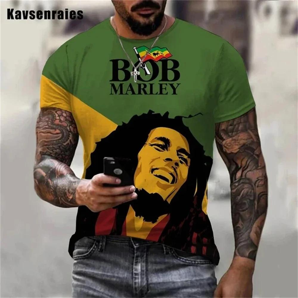 Summer Men's T-shirts Rock Bob Marley 3d Print O-neck Short Sleeve Street Hip-hop Shirt Oversized Tops