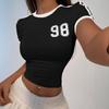 T-shirt crop top à col rond pour femmes européennes et américaines avec impression numérique