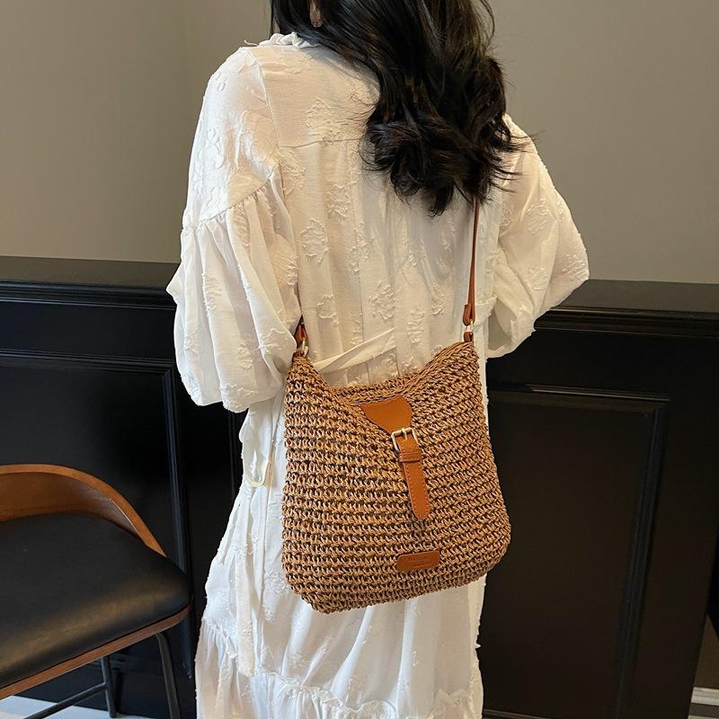 Ladies Fashion Summer Straw Crossbody Bag Women Beach Holiday Shopping Woven Shoulder Handbag Messenger Purses for Women Bags