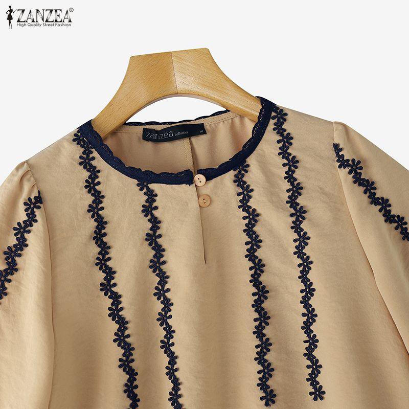 ZANZEA Women Round Neck Summer Casual Short Sleeve Blouse