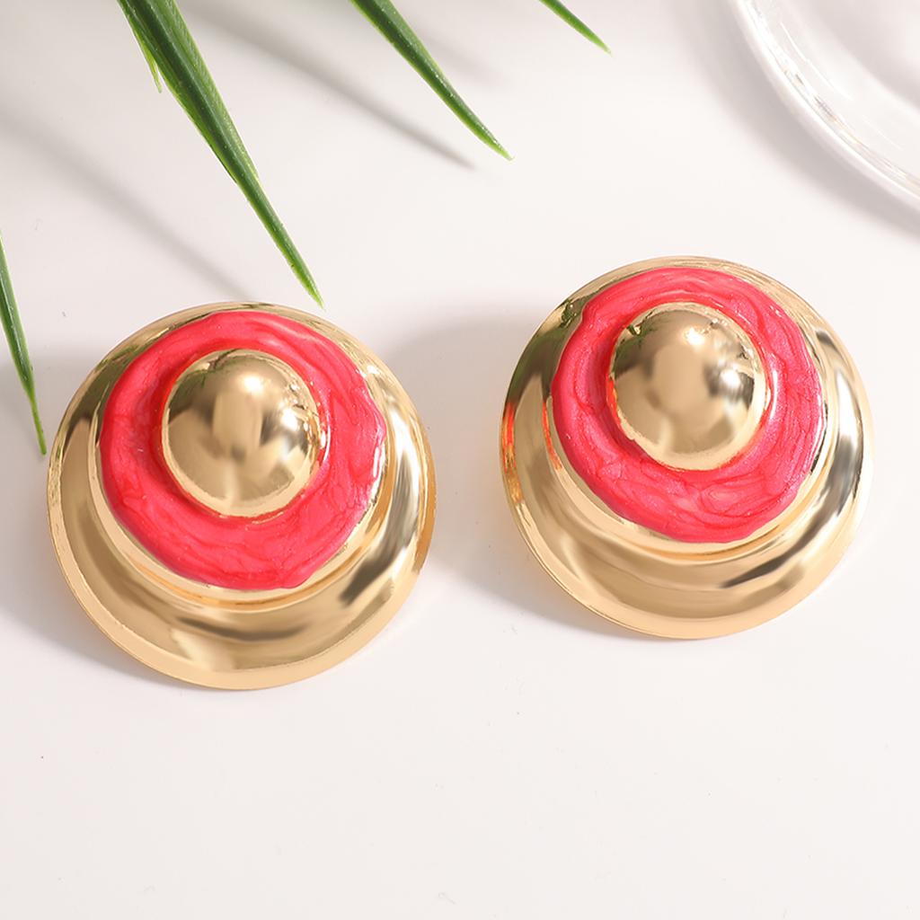 European and American geometric painted enamel oil-dripping circle earrings, sophisticated and stylish for women's stud earrings