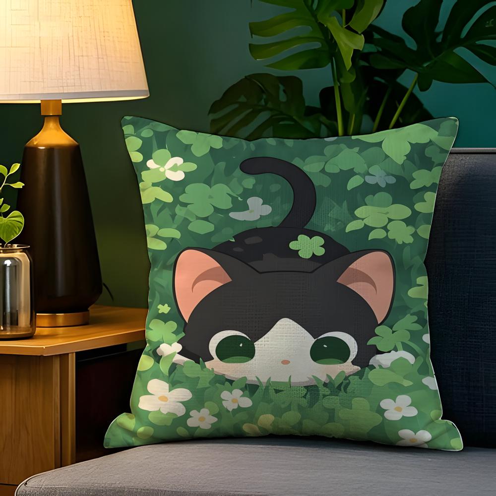Spring Sunshine Cat Illustrations  Pillow Case Natural Linen Pillow Case DoubleSided Decor Sofa Pillowcase Home Decor