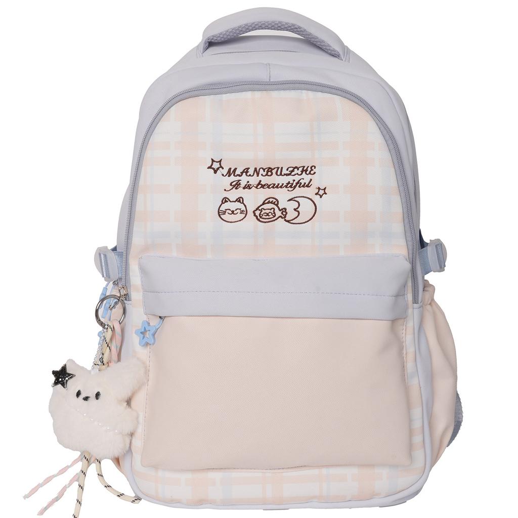 Schoolbag Korean ins cute Mori plaid contrasting backpack high value sweet middle and high school students multi-compartment backpack