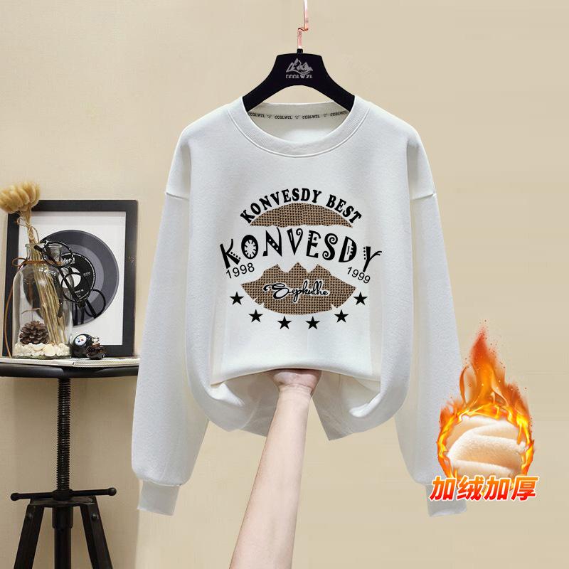 2025 pure cotton sweater women's spring and autumn models round neck loose and thin winter velvet thickened long sleeves student ins