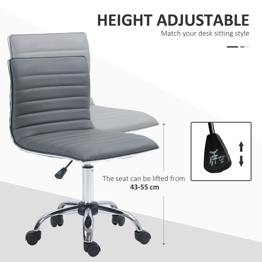 Armless Desk Task Chair Faux Leather Mid-back Computer Office Chair with Adjustable Seat Height