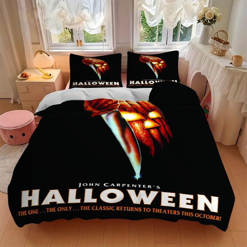 John Carpenter's Halloween Returns to Theaters Bedding Set Comforter Cover Gift for Bedroom,Includes 1 Cover and 2 Pillowcases, No InsertB615