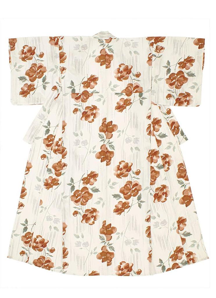 SOUBIEN Floro Yukata Set and Geta Free Floating Orange and Women's 3-Piece (Yukata, Half-Width Obi, Sandals), Size, Cream, Ykt10251-obh01971