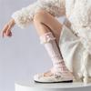 Women Fairycore Knitted Leg Warmers Calf Socks Japanese Sweet Bowknot Ruffled Lace Trim Leg Covers Boot Cuffs Stockings