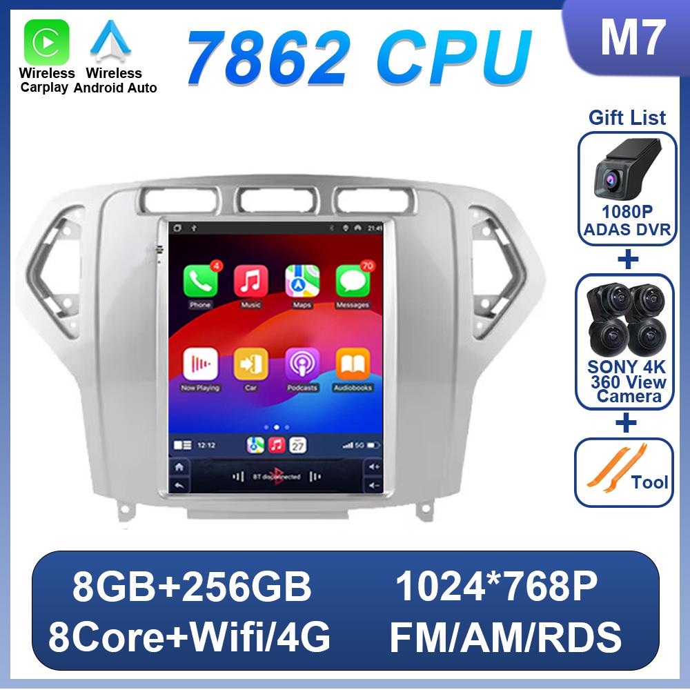 9.7 Inch Car Radio Android 14 For Ford Mondeo Mk4 Galaxy A/C 2007-2010 No 2 Din Stereo Head Unit Wireless Carplay GPS Navigation