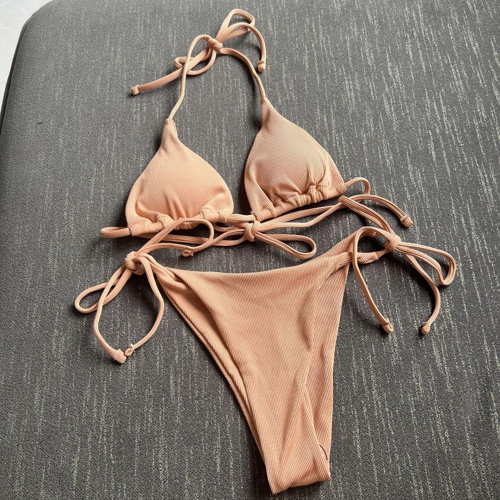 European and American Sexy Three-Point Small Sunken Stripe Split Swimsuit Bikini Bikini