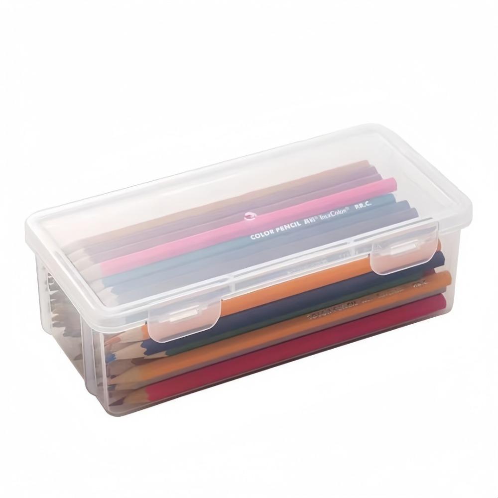 2Pc Large Capacity Plastic Pencil Box School Stationery Supplies Buckled Pencil Case Durable Transparent Flip Sealed Storage Box