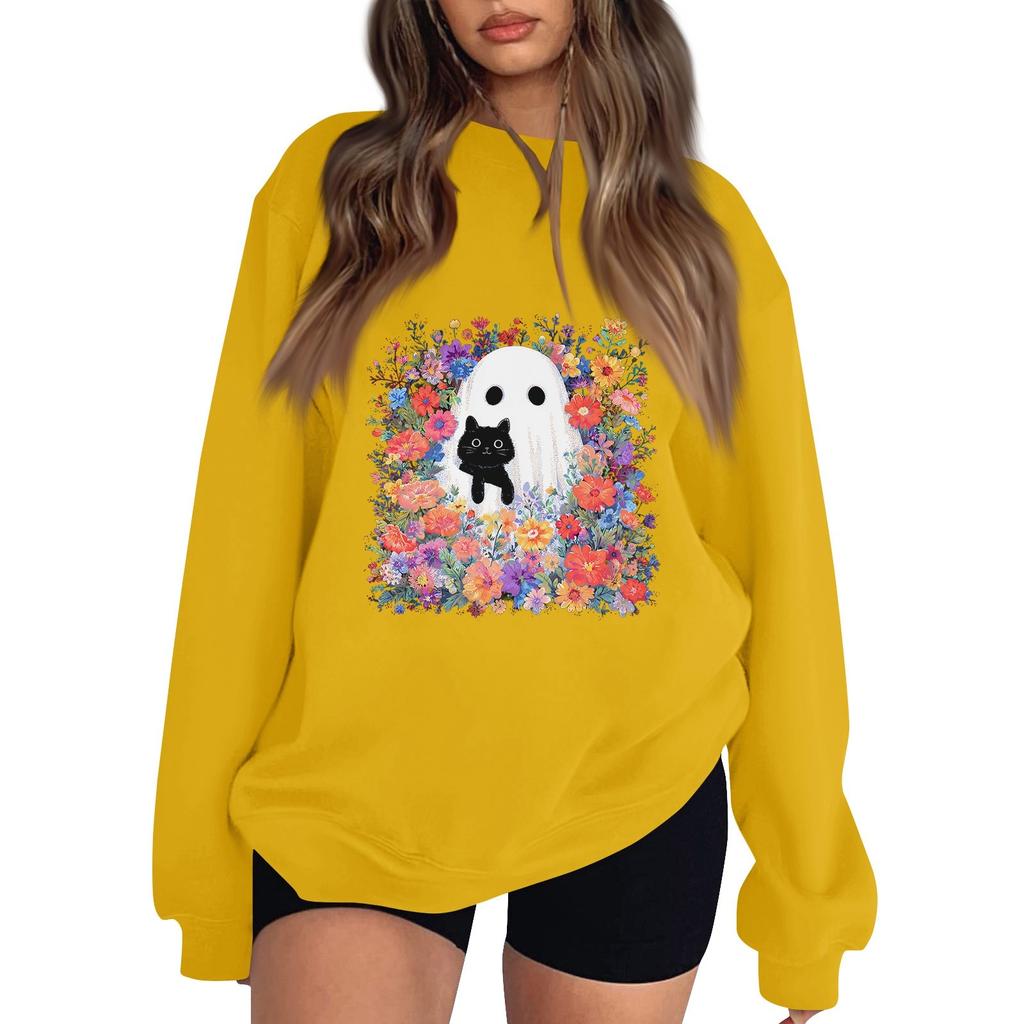 Women's Pullover Dropped Shoulder Halloween Print Sports Sweatshirt Top