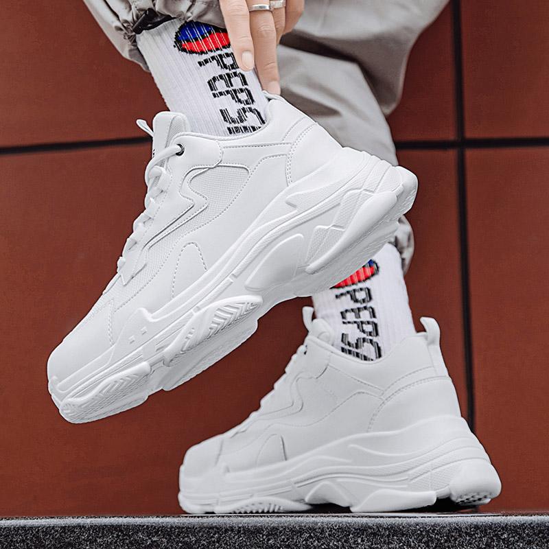 Fashion Sneakers Casual and trendy men's shoes comfortable design Outdoor street walking Youth thick soled sports shoes Black and white