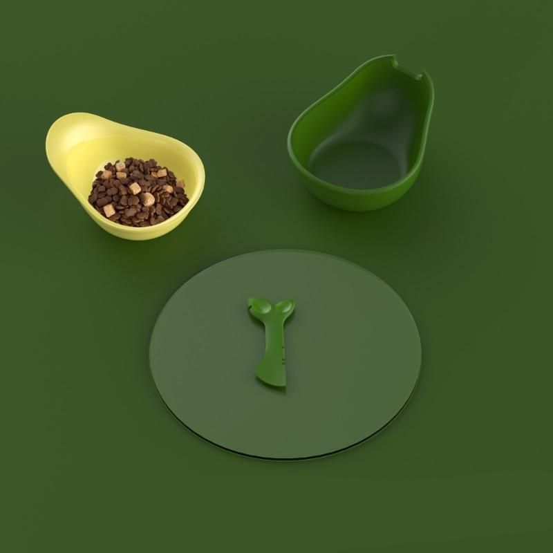 Cats Feeding Set Avocado Design 3 In 1 Removable Bowl Water Dish Food Container Integrated Can Opener Safe Plastic