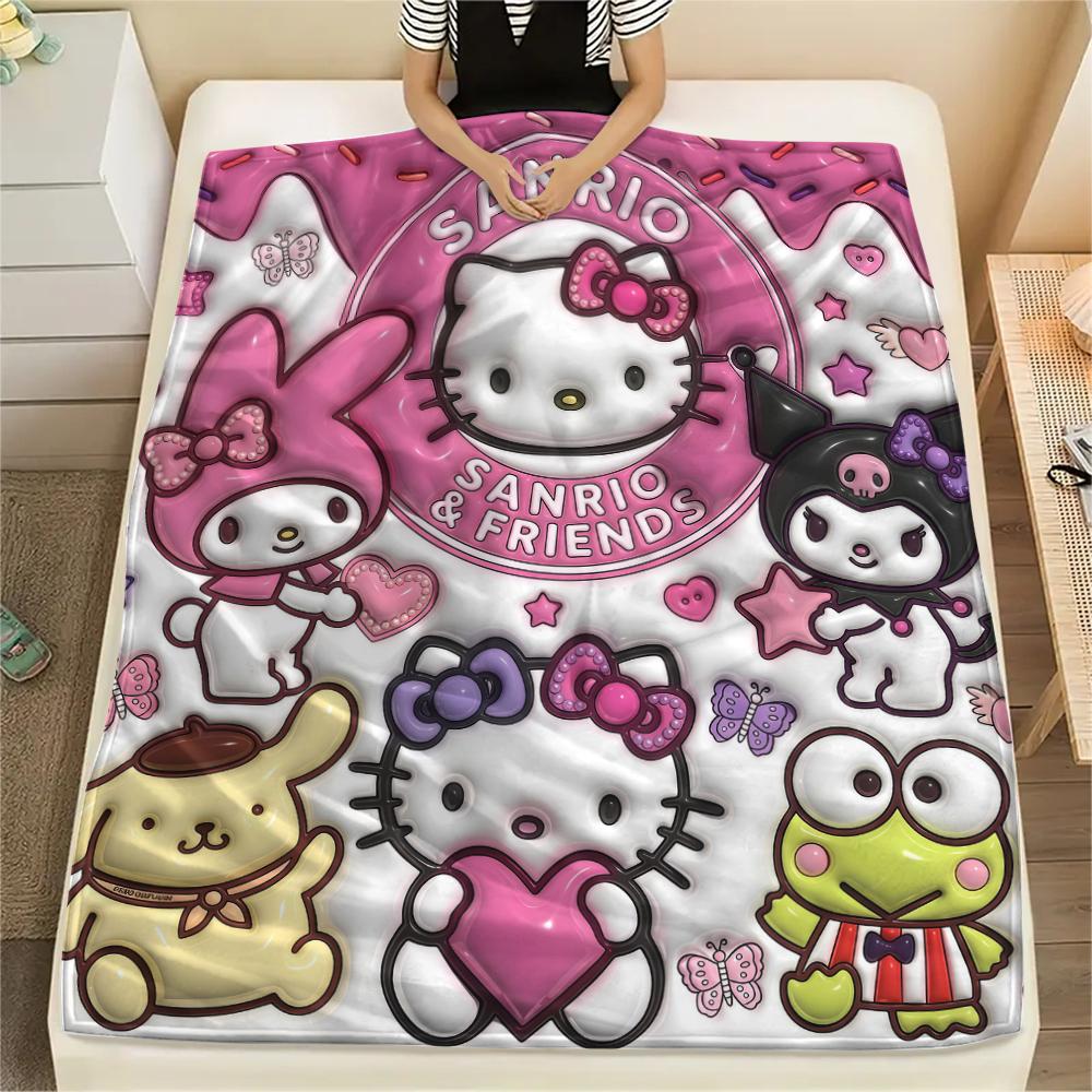 

1 шт. Фланелевое одеяло с принтом мультфильмов Sanrio, Высокое качество, Для всех сезонов, Декор для дома, Тепло и уют, Идеально для рождественских подарков 80cm x 120cm