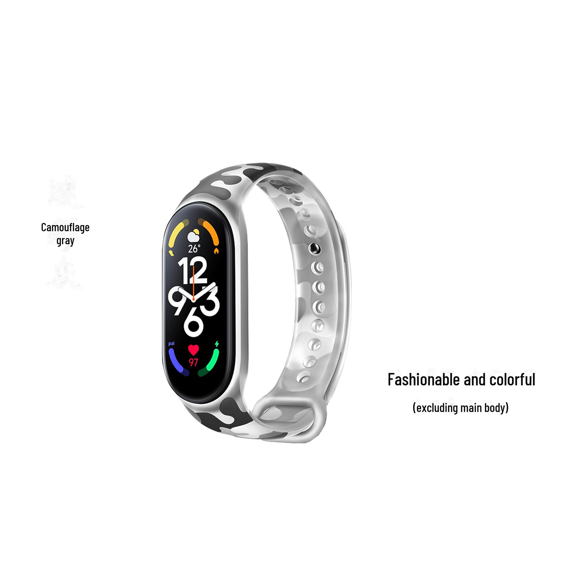 

Ремешок с камуфляжным и прозрачным принтом для Xiaomi Mi Band 7, 6, 5 M7 прозрачный/серый