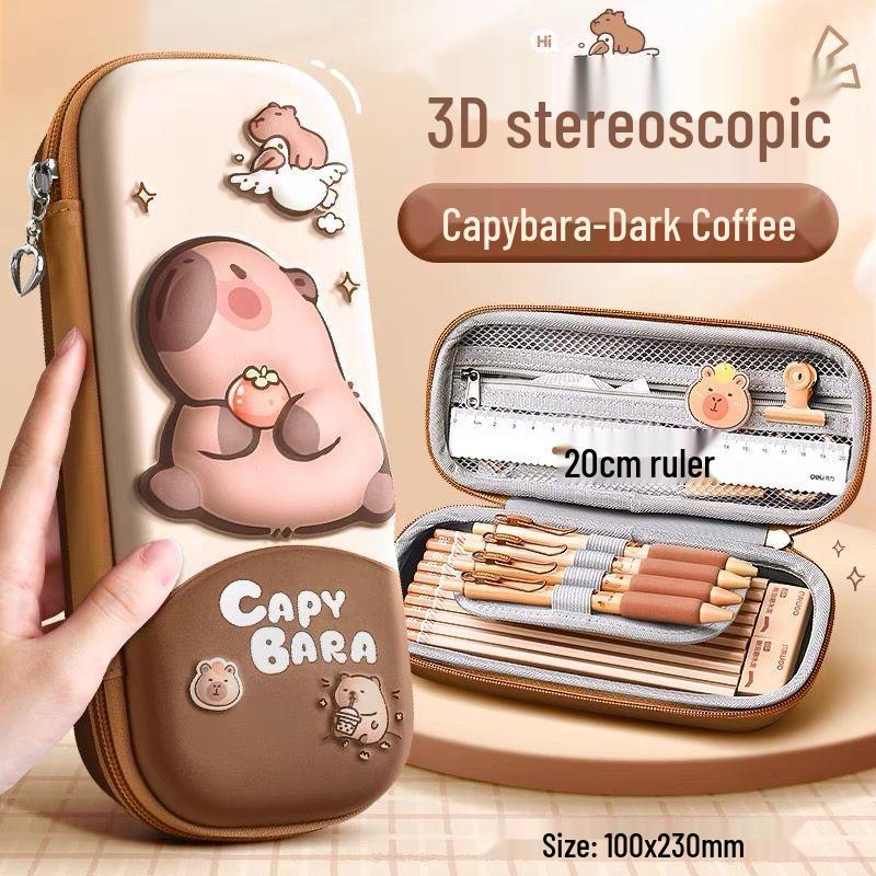 Capybara 3D Cartoon Pencil Case: Waterproof, Three-Layer Design for Primary School Students