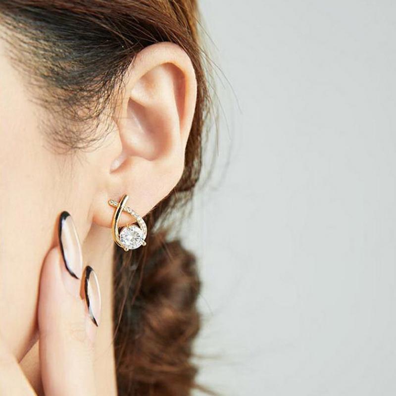 1Pair  Women Shiny Zircon Earrings Personalized Women Cross Earrings