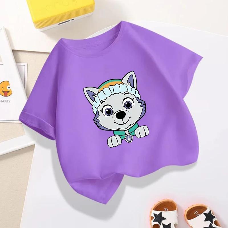 Summer Baby Clothes Cartoon Dog Print Children's Short Sleeve T-Shirt Cute Birthday Gift Paw Patrol Boys and Girls T-Shirt Purple