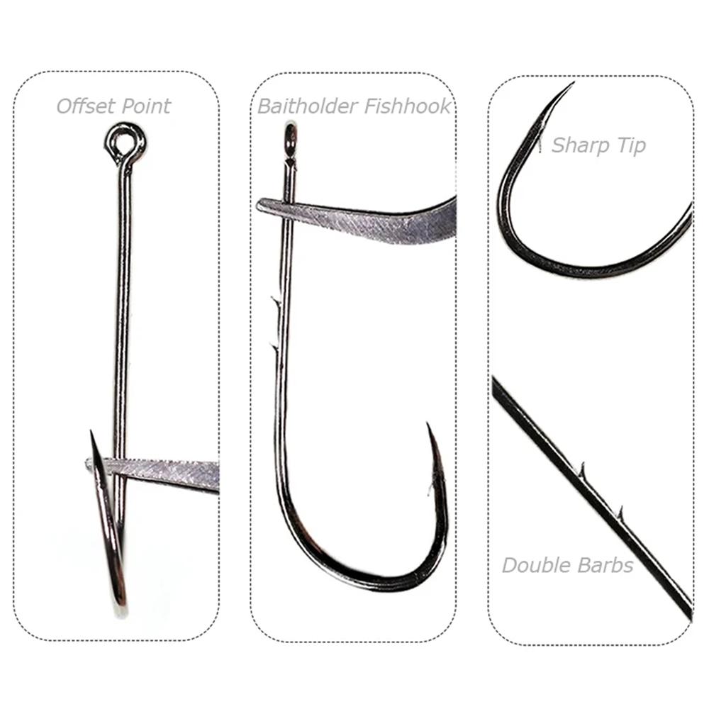 50PCS Baitholder Fishing Hooks High Carbon Steel Barbed Fish Hook Worm Pond Fish Bait Holder Size 10 12 14 1/0 2/0 3/0 4/0 5/0