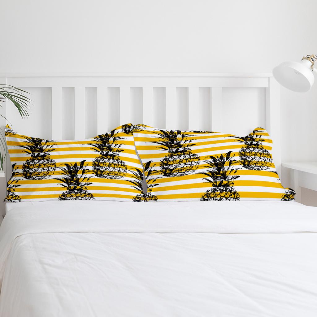 Fruit Pineapple Yellow Stripes Retro Bedding Set 3pcs Duvet Cover Pillowcase Kids Adult Quilt Cover Double Bed Set Home Textile