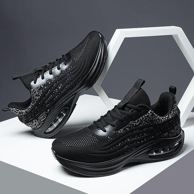 Large Size Men's Shoes Casual Platform Air Cushion Sports Shoes Lightweight Breathable Running Shoes Flying Woven Mesh Shoes