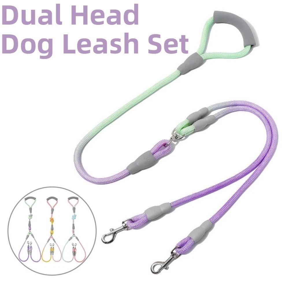 360° Swivel Dual Dog Leash Set Gradient Color Dog Running Leash Pet Training Lead  Dog Supplies