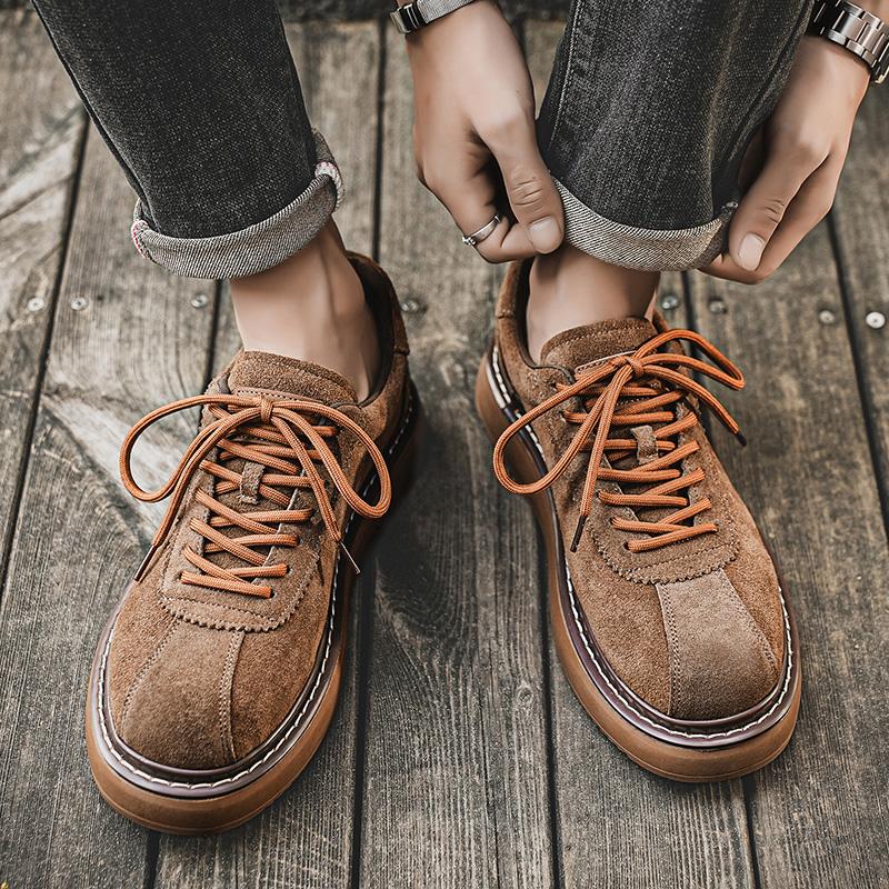 Retro Brown Men's Casual Sneakers Fashion Lace-up Men Tooling Shoes Comfortable Leather Suede Sneakers Man Zapatillas Hombre New