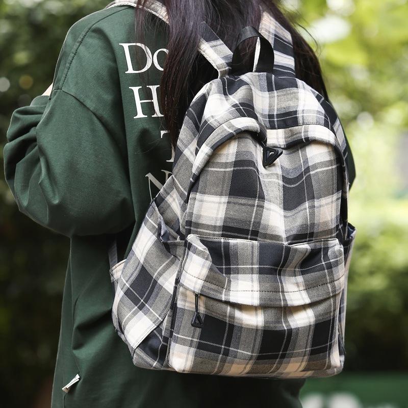 Zaino scolastico giapponese ins1011 autunno e inverno nuovo borsa a quadri retrò versione coreana femminile zaino per studente delle scuole superiori e medie zaino