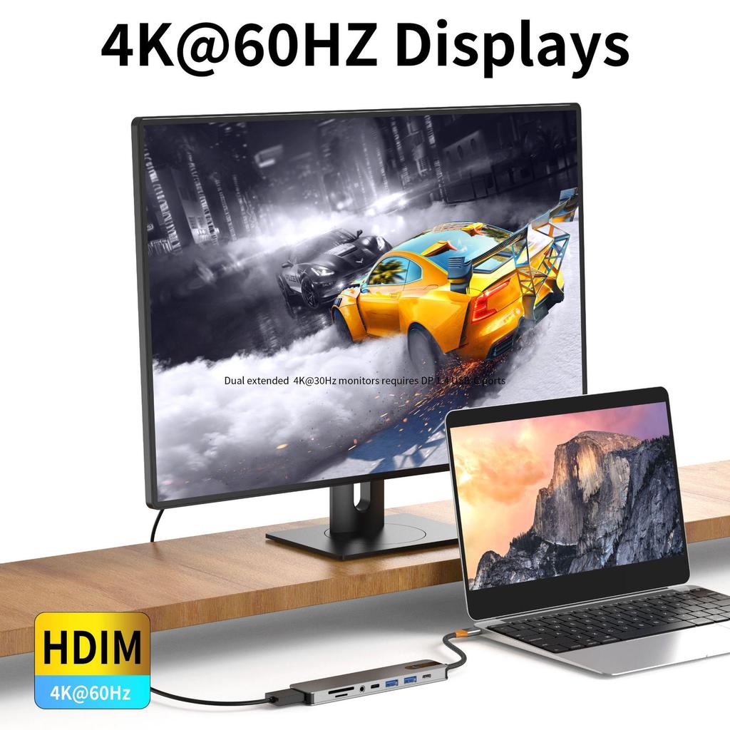 Type-C 8-in-1 Expansion Dock: 4K 60Hz Multi-Function Converter with One-Key Screen Off for Mobile Phones, Tablets, and Computers.