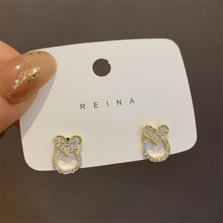 925 Silver Needle Temperament High-end Full Diamond Pearl Earrings Women's ins Wind Geometric Earrings Korean Light Luxury Earrings