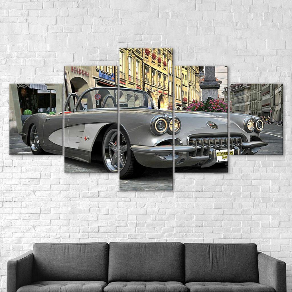 Classic Chevrolet Corvette Car Canvas 5 Piece Five Panel Print Modern Wall Art Poster Picture Home Decor Gift For Him For Her