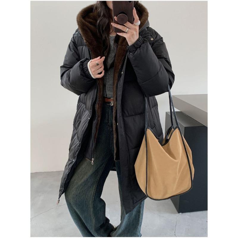 

Зимнее утолщенное теплое женское съемное хлопковое пальто свободного кроя, пуховик средней длины, модный M