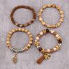 Wooden Tassel Bracelet For Men and Women 4PCS Retro Alloy Elephant Leaf Crystal Bracelet