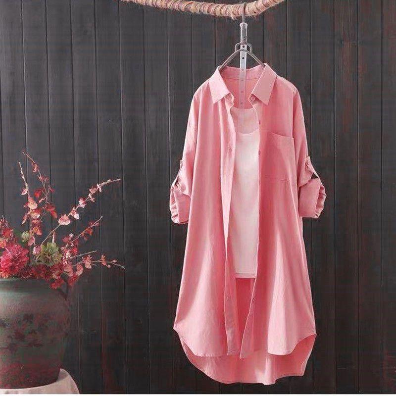 Plus Size Loose Breathable Blouses Shirt Korean Casual Autumn Shirts Women Simple Solid Female Long Sleeved Shirts