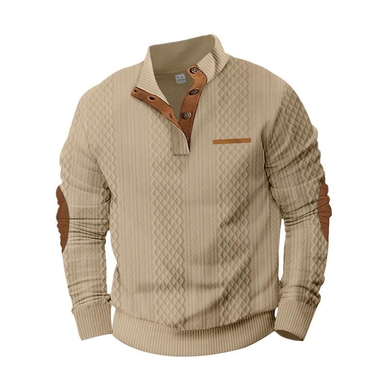 American Style Stand Collar Pullover Sweatshirt Men Casual Outdoor Knit Top 2025