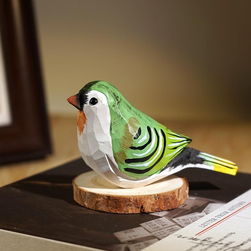 Hand Carved Wooden Bird Cute Sparrow Parrot Chickadee Animal Desktop Decor Original Wood Style