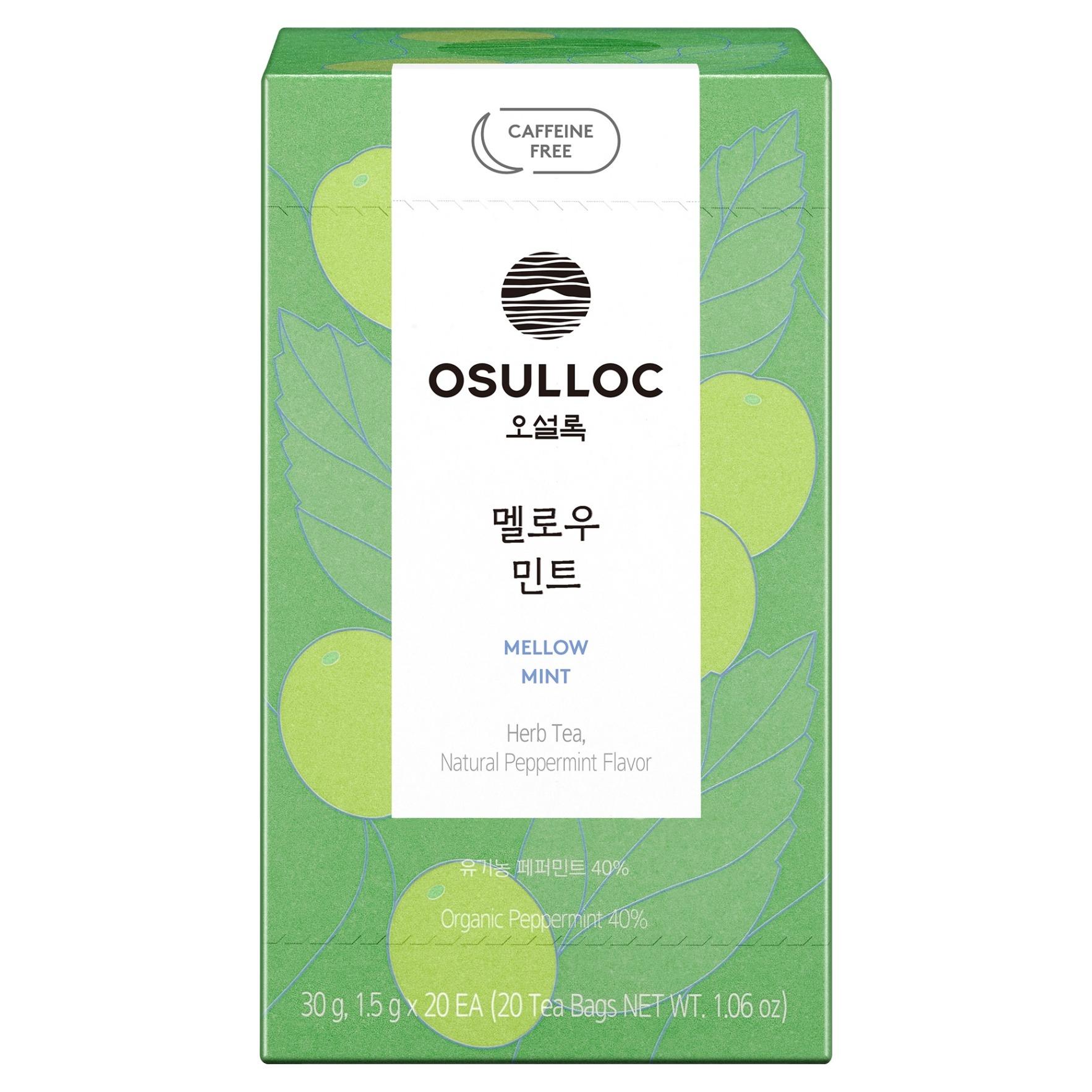 OSULLOC Mellow Mint Herbal Tea Bags Caffeine-Free Organic Peppermint Blended Tea 30g 1.5g x 20ea X 1box