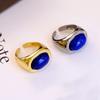 Simplicity Lapis Lazuli Rings For Women Original Design Glossy Oval Design Couple'S Ring Banquet Jewelry Adjustable Opening