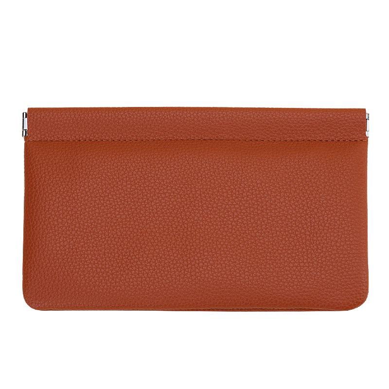 Women's Simple Solid Color Lychee Pattern Snap-Closure Coin Purse & Lipstick Bag