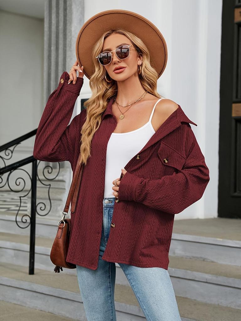 Europäische und amerikanische Damen Freizeitjacke mit Taschen und Knöpfen in Uni-Farbe für Herbst und Winter