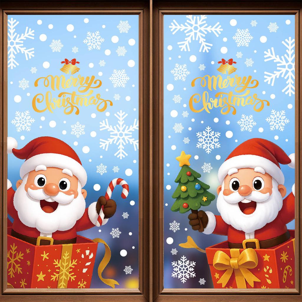 Weihnachtsaufkleber Weihnachtsmann Schneemann Glasaufkleber Fensterdekoration Schneeflocken Fensteraufkleber