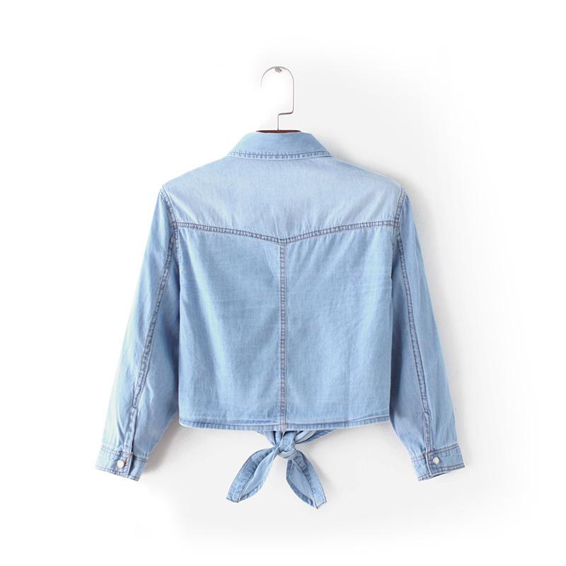 Women's Short Sleeve Lace-Up Denim Shawl Shirt-Jacket