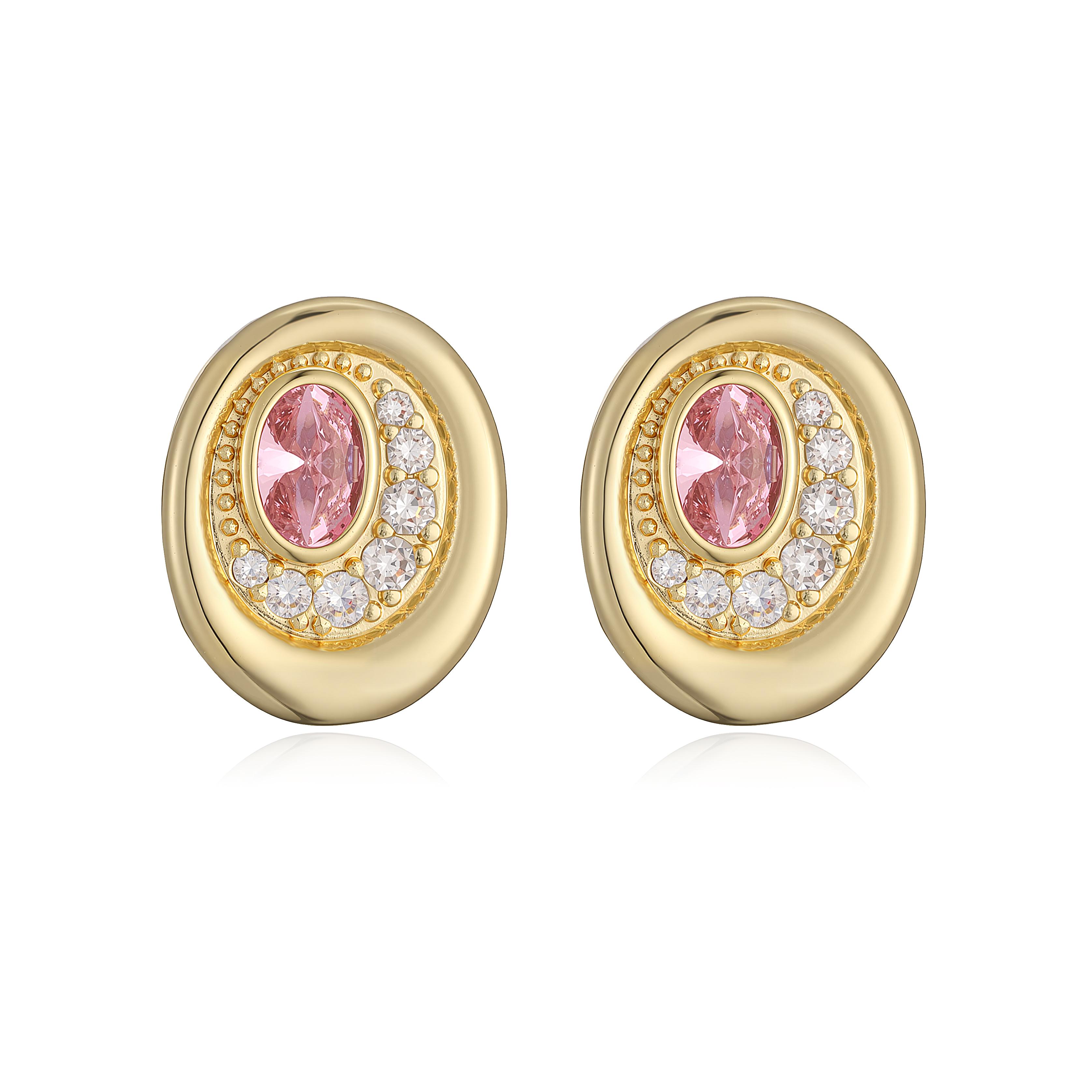 

Fashion Classic Zirconia-Set 18K Gold-Plated Copper Oval Earrings Ladies Exquisite Design Turquoise-Coloured Jewellery Other