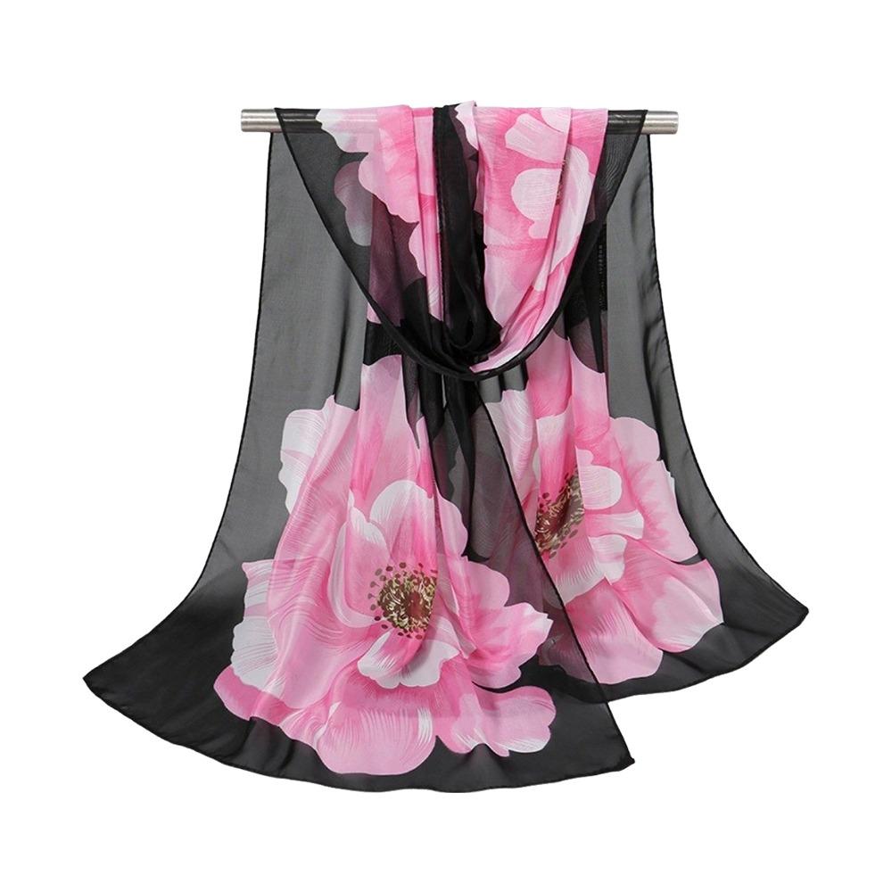 Floral Print Sunscreen Shawl Long Shawl Silk Elegant Chiffon Scarf  Women's Fashion