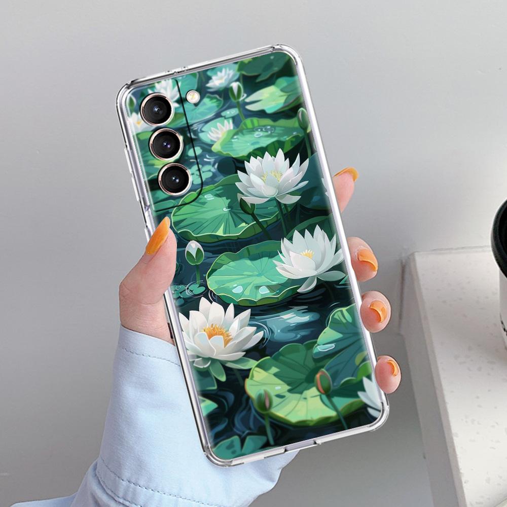 Phone Case For Samsung Galaxy S26 S25 S24 S23 S22 Ultra S20 S21 FE 5G Plus Soft Clear Cover Lotus Pattern